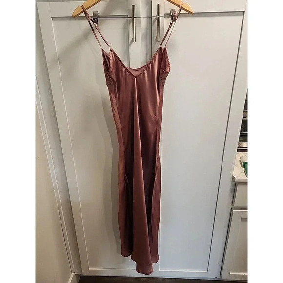 NWOT Free People Right This Way Bias Slip Dress Mauve Pink Satin Slit Sz XS - Picture 7 of 13